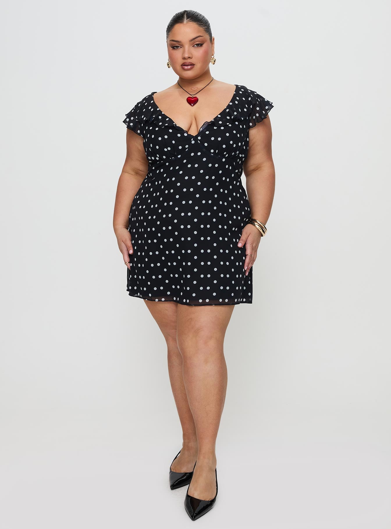 I Guess So Mini Dress Black Polka Dot V-Neck 