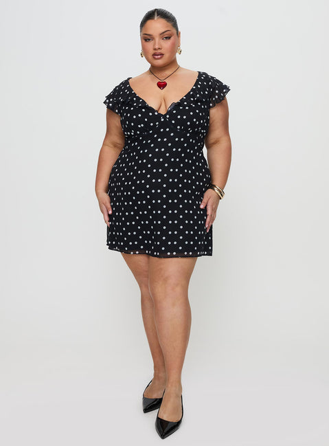 I Guess So Mini Dress Black Polka Dot V-Neck 