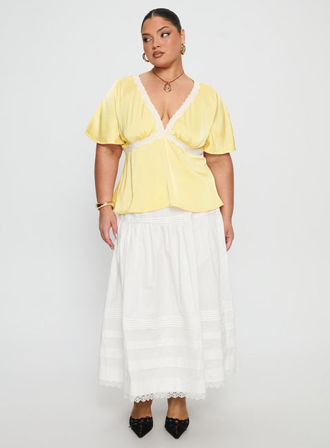 For The Summer Lace Trim Top Yellow Curve