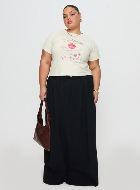 front view of model wearing Princess Polly Cherry Cocktails Tee Cream Curve Short Sleeves Crew Neck 