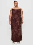 front view of model wearing Princess Polly Knox Maxi Dress Chocolate Paisley Curve Scoop Neck 