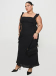 back view of model wearing Princess Polly Lanai Maxi Dress Black Curve Square Neck 