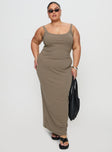 front view of model wearing Princess Polly Montwood Maxi Dress Sage Curve Scoop Neck 