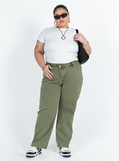 product Princess Polly High Waisted  Holly Asymmetric Straight Leg Jean Green Denim Curve