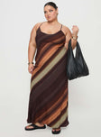 front view of model wearing Princess Polly Otillie Maxi Dress Brown Multi Curve Scoop Neck 