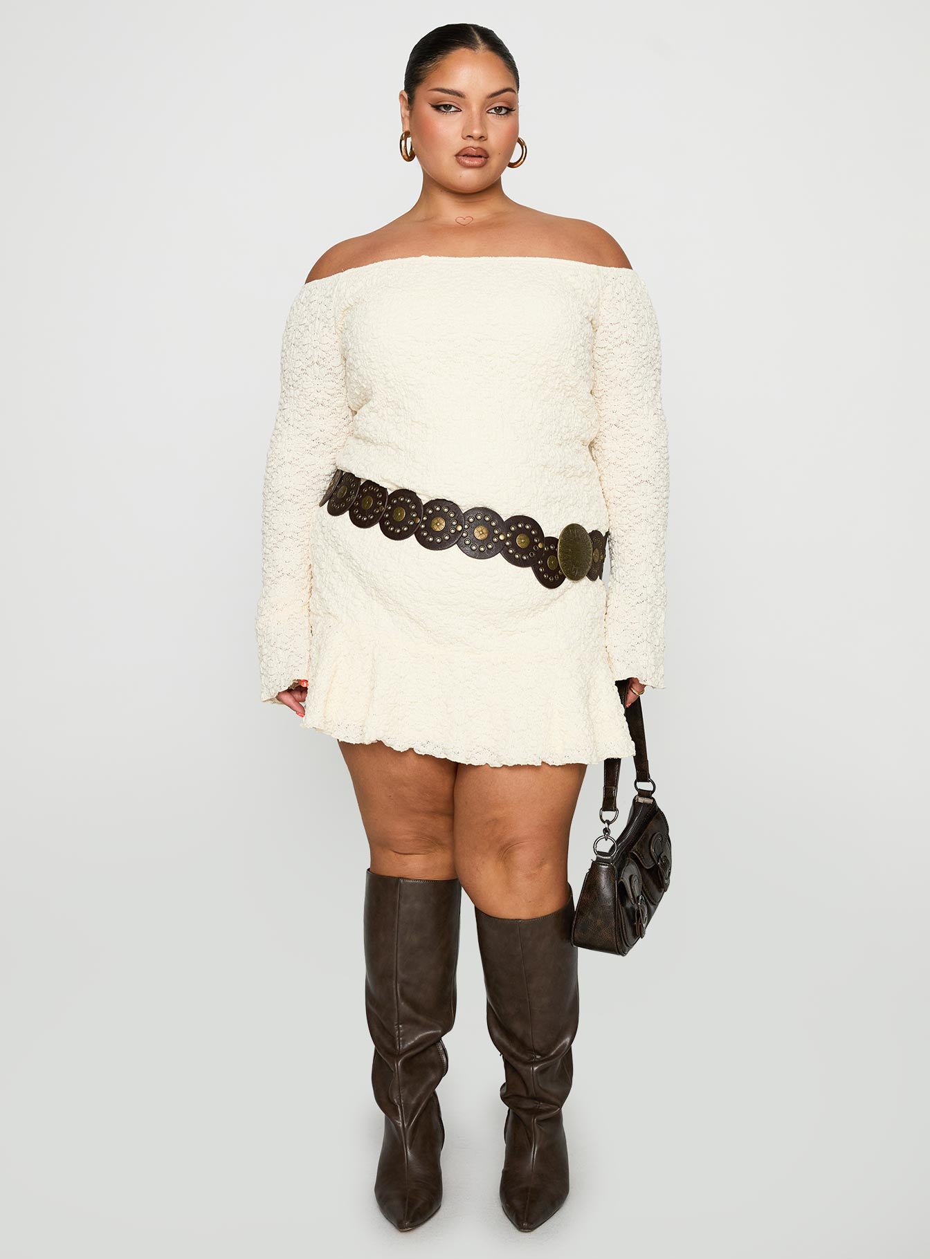 back view of model wearing Princess Polly Vancesca Strapless Mini Dress Cream Curve Straight Neck 