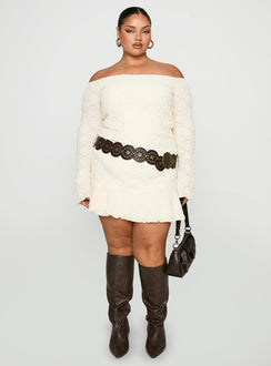 back view of model wearing Princess Polly Vancesca Strapless Mini Dress Cream Curve Straight Neck 