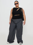 side view of model wearing Princess Polly Terrance Baggy Pant Grey Stripe Low Rise Pants 