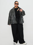 Magnets Faux Leather Jacket Washed Charcoal Curve