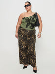 side view of model wearing Princess Polly Pantar Low Rise Pants Leopard Curve Low Rise Pants 