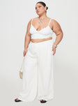 front view of model wearing Princess Polly Ogilvie Linen Blend Pants White Curve High Waisted Pants 