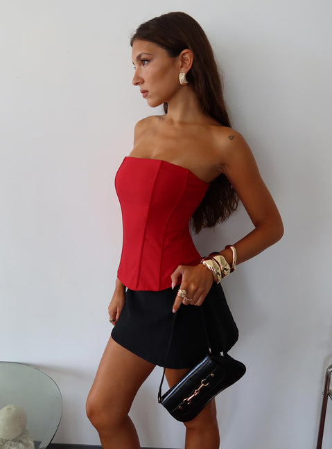 Kaetlyn Strapless Corset Top Red