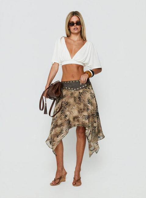 Dark Mirage Asymmetrical Midi Skirt Leopard