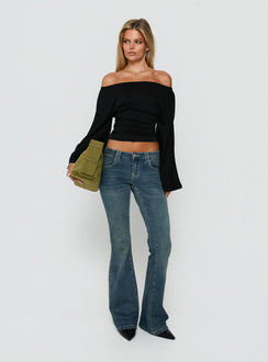 Anastasie Off Shoulder Long Sleeve Top Black