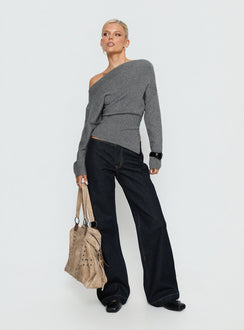 Kaelith Off-Shoulder Strickpullover Dunkelgrau