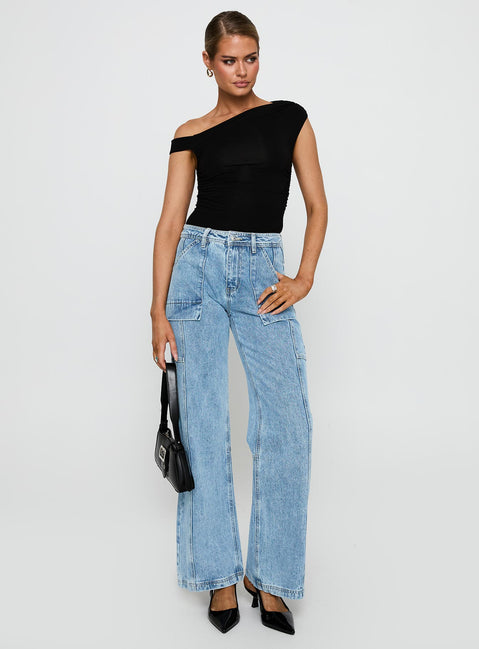 Chad Cargo High Rise Wide Leg Jeans Mid Wash