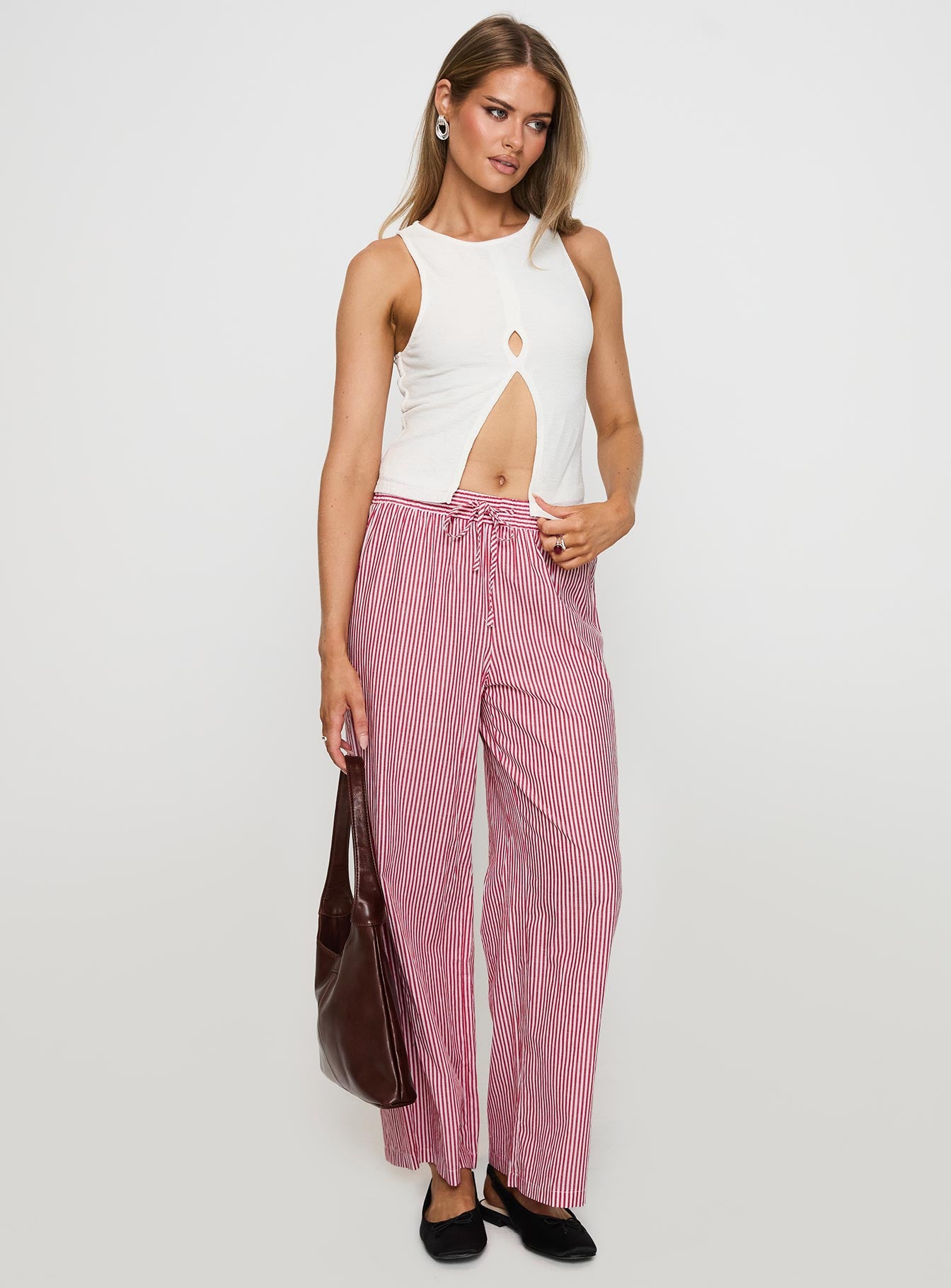 Holiday Tie Front Pants Red/White Stripe