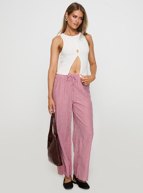 Holiday Tie Front Pants Red/White Stripe