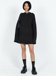 front view of model wearing Princess Polly Cheyenne Knit Sweater Dress Black High Neck 