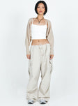 front view of model wearing Princess Polly Aviana Cardigan Beige Marle Cropped 