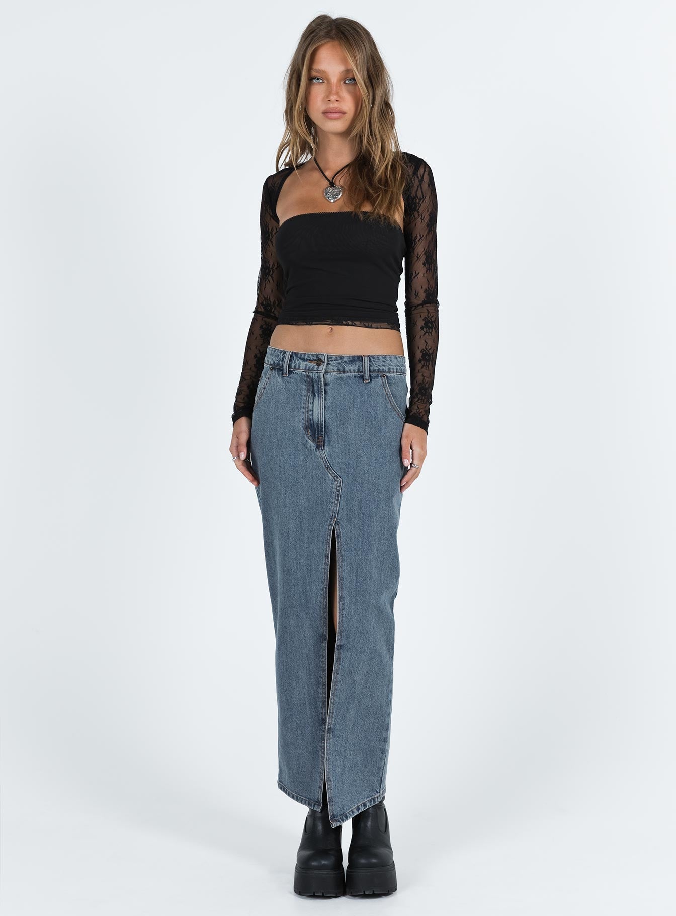 product Princess Polly Full Sleeves Square Neck  Ashwood Two Piece Lace Bolero Top Black Low Impact