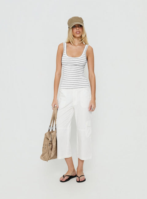 Keep It Light Tanktop mit tiefem Rückenausschnitt Weiß / Grau gestreift
