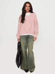 front view of model wearing Princess Polly Hour Of Love V Neck Sweater Pink Long 