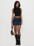   front view of model wearing Princess Polly Monti Buckle Denim Mini Skirt Mid Blue 