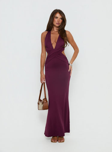open lace back dress Linger Bias Cut Maxi Dress Purple main image 1