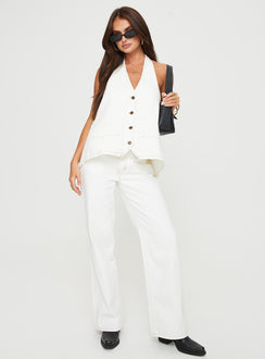 front view of model wearing Princess Polly Hills Halter Top Porcelain Sleeveless Plunger 