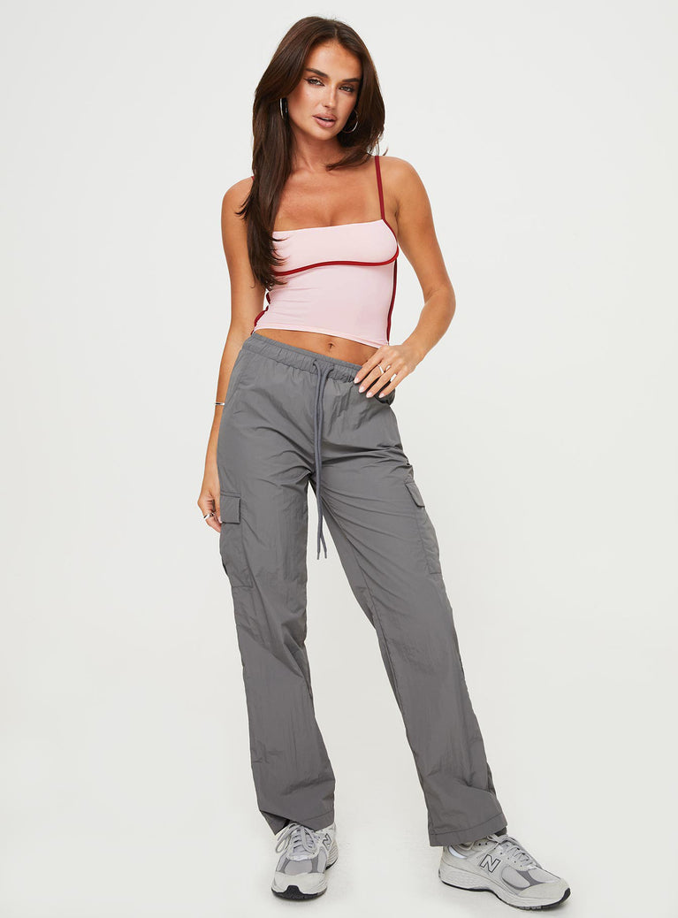 Front view of model wearing  front Princess Polly High Waisted Pants  Flossie Parachute Pants Slate