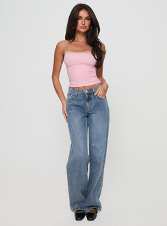 front view of model wearing Princess Polly Purnama Top Pink Sleeveless Square Neck 