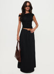   front view of model wearing Princess Polly Rennata Gathered Mid Rise Maxi Skirt Black Maxi 