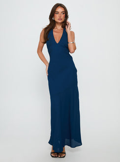 Luannie Halter Scarf Tie Maxi Dress Navy