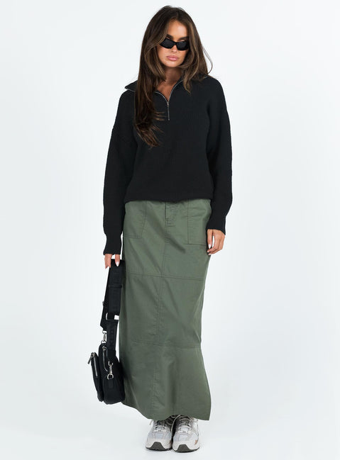 back view of model wearing Princess Polly Ferry Zip Front Sweater Black Lower Impact Cropped 