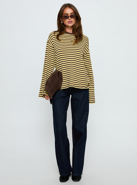 Settle Down Long Sleeve Top Yellow / Brown Stripe