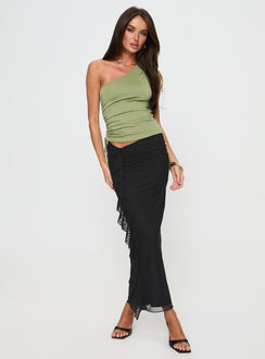   front view of model wearing Princess Polly Fleming Maxi Skirt Black Maxi 