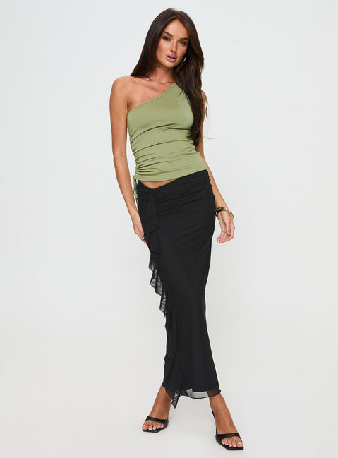   front view of model wearing Princess Polly Fleming Maxi Skirt Black Maxi 