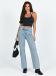 product Princess Polly Mid Rise  Hasmyn Straight Leg Jeans Light Wash Denim