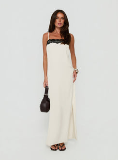Daesa Lace Maxi Dress Cream / Black