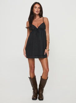 front view of model wearing Princess Polly Svensson Mini Dress Black Plunger 