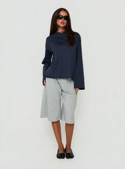 Settle Down Long Sleeve V Neck Top Navy