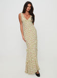 front view of model wearing Princess Polly Ridgewood Maxi Dress Beige Floral Plunger 