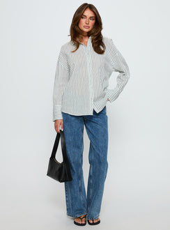 Alexi Long Sleeve Button Down Top Blue / Brown Stripe