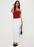 side view of model wearing Princess Polly Ayaan Off The Shoulder Top Red Sleeveless straight 