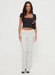 front view of model wearing Princess Polly Norment Rib Pants Grey Mid Rise 