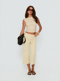 front view of model wearing Princess Polly Indee Cropped Cargo Pants Beige Mid Rise Pants Pants 