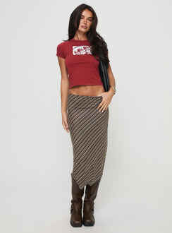   front view of model wearing Princess Polly Harbor Stripe Midi Skirt Multi Midi Skirts 
