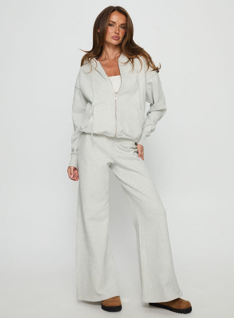 front view of model wearing Princess Polly All Day Oversized Hoodie Grey Marle cropped 