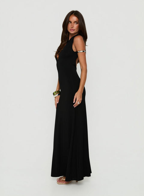 Ailany Keyhole Maxikleid mit rückenfreiem Cut-out, Schwarz